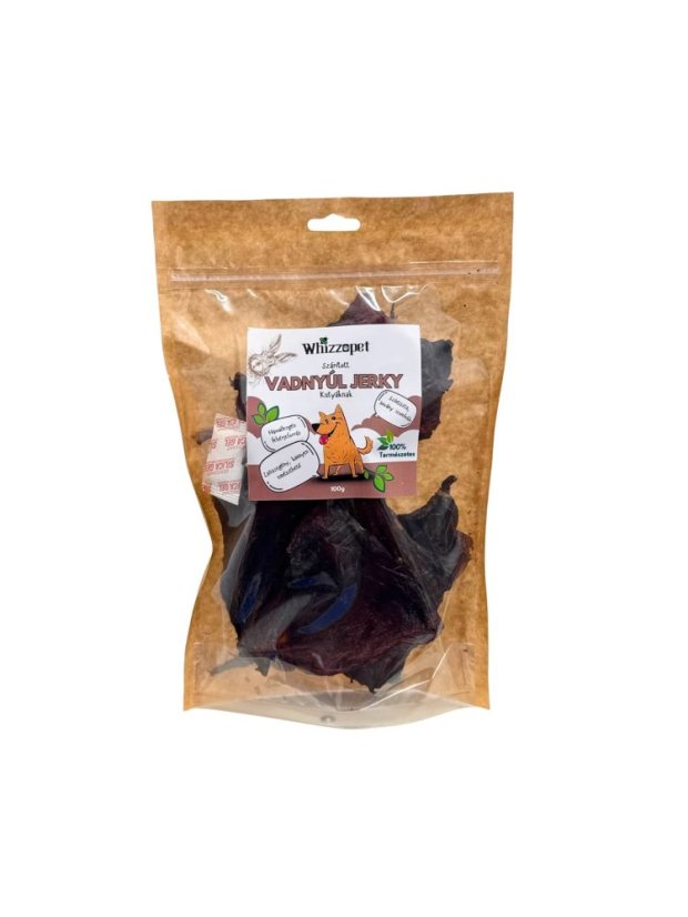 Sušené mäso z divého králika (jerky) – maškrta pre psa.